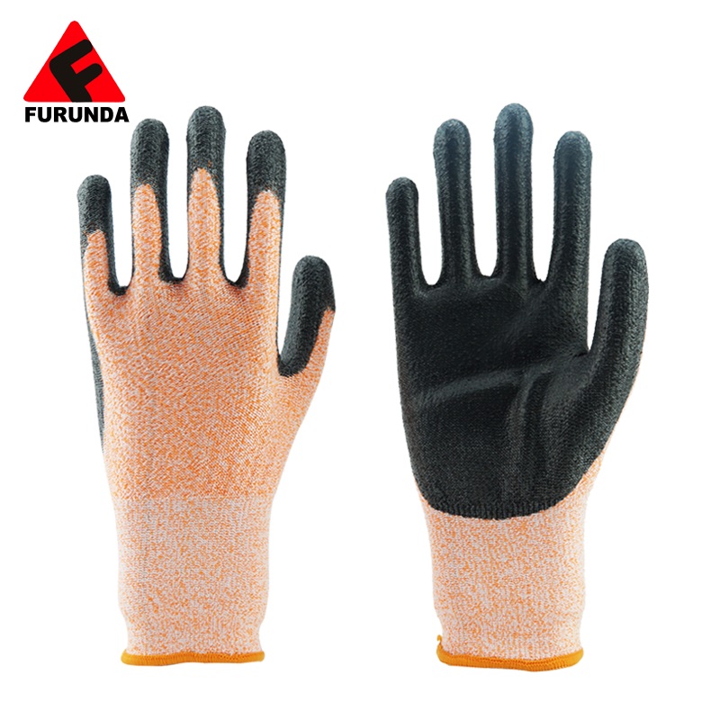 13 Gauge Orange Hppe Liner PU Laated Cut Resistant Sarung tangan