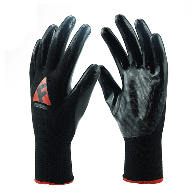 13 Gauge Polyester/Nylon Liner Nitrile Coated Sarung tangan