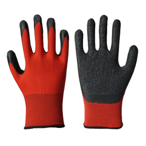 13 Gauge Red Polyester Liner Latex Wrinkle Coated Sarung tangan