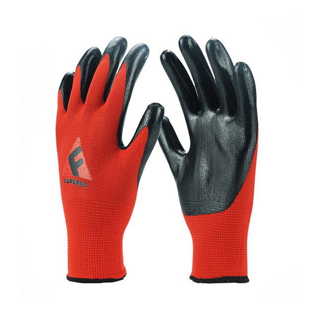 13 Gauge Polyester/Nylon Liner Nitrile Coated Sarung tangan