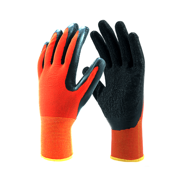 13 Gauge Red Polyester Liner Latex Wrinkle Coated Sarung tangan